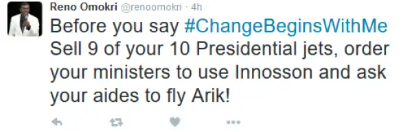 #ChangeBeginsWithMe: See What Reno Omokri Tweeted... Lol